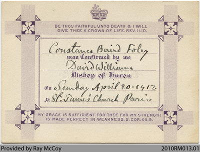 Constance Baird Foley confirmation certificate