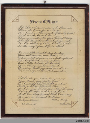 Friend O' Mine, presented to Payson Vivian from Wilbur M. Edy