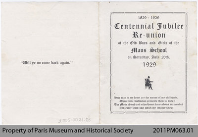 Invitation to the Centennial Reunion of the Maus School.