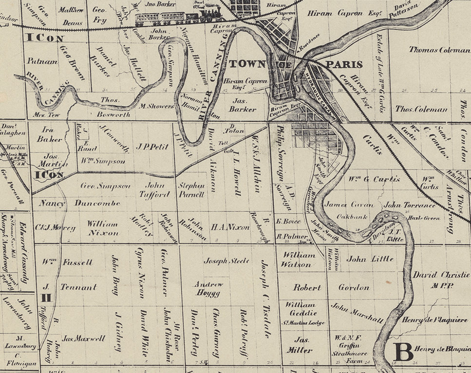 Concession 2 on the map of the County of Brant. (From the Brant County Illustrated Atlas, Published by Page & Smith: Toronto, 1875). Click on details to see full image.