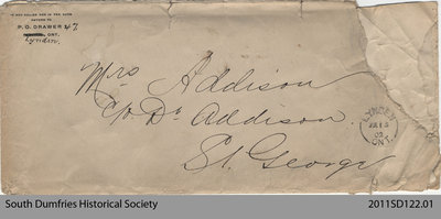 Envelope from a Letter Addressed to Mrs. Addison