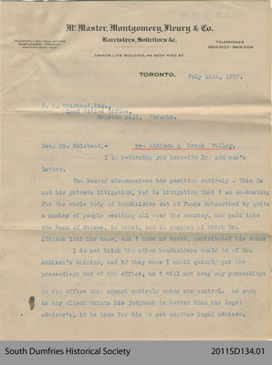 Letter from McMaster, Montgomery, Fleury & Co. to George H. Muirhead