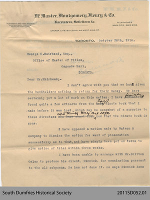 Letter from McMaster, Montgomery, Fleury and Co. to George H. Muirhead