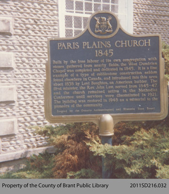 Dedication Plaque of the Paris Plains Church