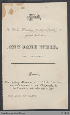 Funeral Card, Ann Jane Weir