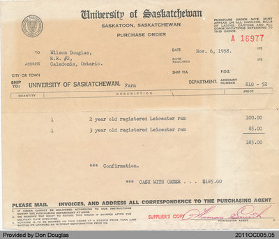 Purchase Order for Two Rams