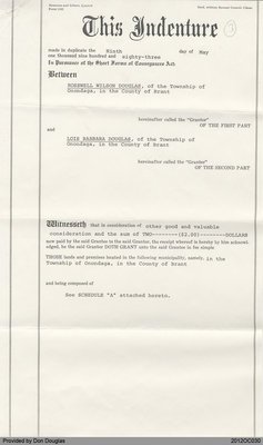 Indenture Granting Land of Rosswell Douglas to Lois Douglas