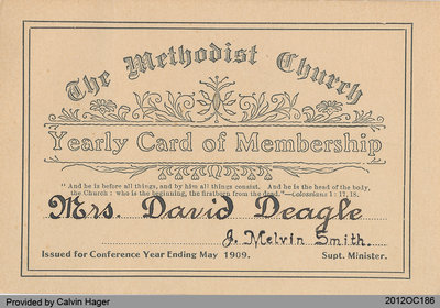 Membership Card of Mrs. David Deagle