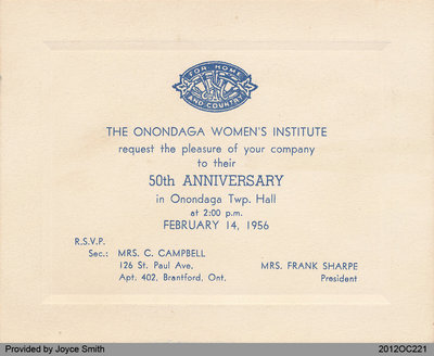 Invitation to the 50th Anniversary Celebration for the Onondaga Women's Institute