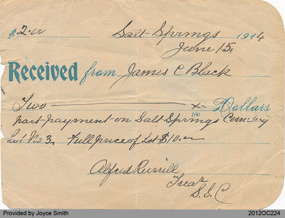 Salt Springs Church Cemetery Receipt