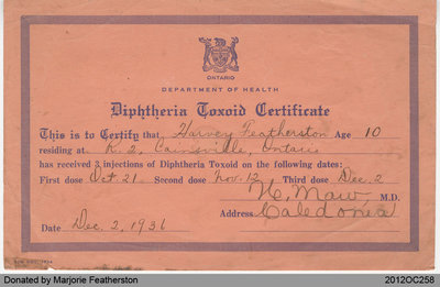 Vaccination Record of Harvey Featherston