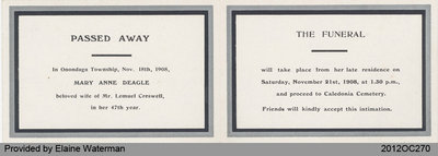 Funeral Card of Mary Anne Deagle