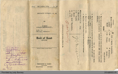 Land Deed Between Benjamin Kinnard and Donald Ernest Hendershott