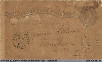 Postcard From A. Foster to Benjamin Ryder