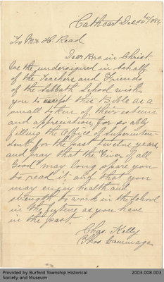 Letter to Henry Read from Charles Kelly and Charles Gammage