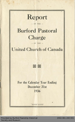 1936 Annual Report of the Burford Pastoral Charge of the United Church of Canada