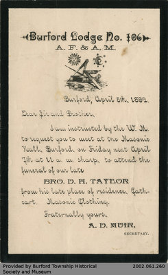 Invitation to D.H. Taylor's Funeral