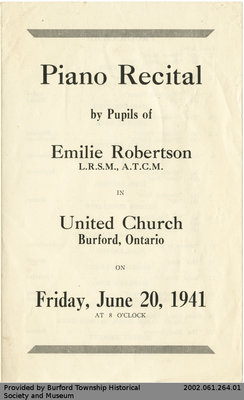 Programme for Piano Recital by the Pupils of Emilie Robertson