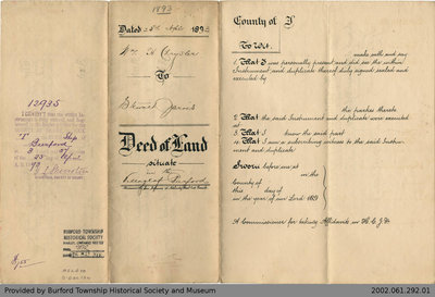 Deed of Land Transfer from William H. Chrysler to Stewart Jarvis