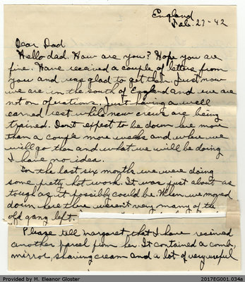 Letter, John &quot;Jack&quot; Chapple Tate to George R. Tate, 27 February 1942