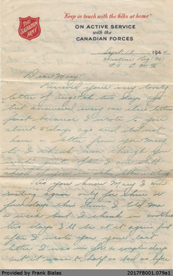 Letter, John Bialas to Mary Dancavitch, 18 September 1944