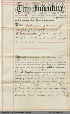 Land Deed between The Corporation of the Town of Brantford and William Duncan