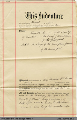 Deed of Land Situate between Elizabeth Duncan and Edwin R Langs