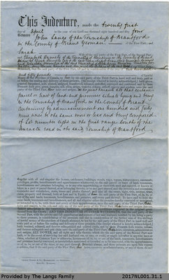 Indenture between John Langs and Elizabeth Daniels