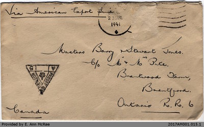 Envelope, A. S. Jones (Uncle Stanley) to Barry and Stewart Jones, 2 June 1941