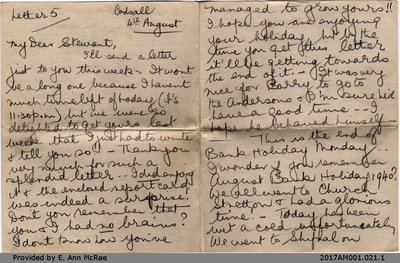 Letter, Margaret Jones to Stewart Jones, 4 August 1941