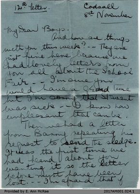 Letter, Margaret Jones to Barry and Stewart Jones, 8 November 1941