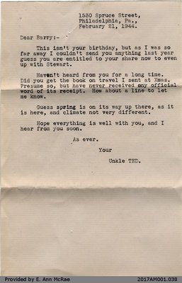 Letter, T. E. (Ted) Arnold to Barry Jones, 21 February 1944