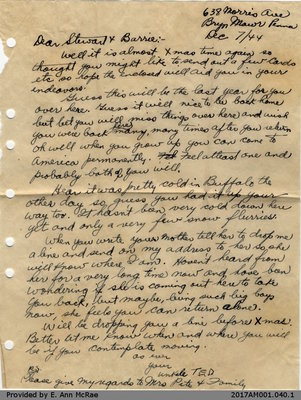 Letter, T. E. (Ted) Arnold to Stewart and Barry Jones, 7 December 1944