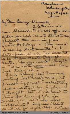 Letter, Margaret Jones to Barry and Stewart Jones, 16 May 1942