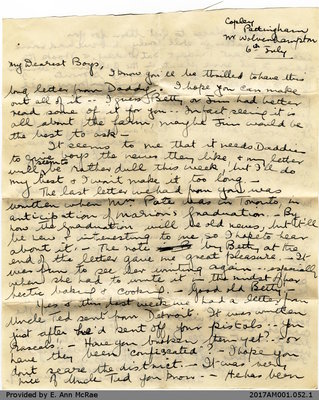 Letter, Margaret Jones to Barry and Stewart Jones, 6 July 1942