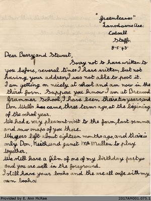 Letter, John to Barry and Stewart Jones, 8 May 1943