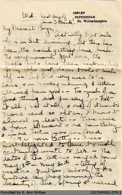 Letter, Margaret Jones to Barry and Stewart Jones, 1 July 1943