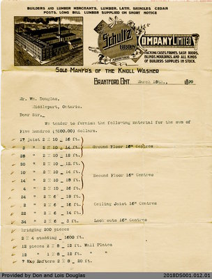 Receipt From Schultz Brothers to William Douglas