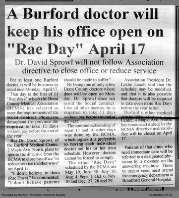 A Burford doctor will keep his office open on &quot;Rae Day&quot; April 17