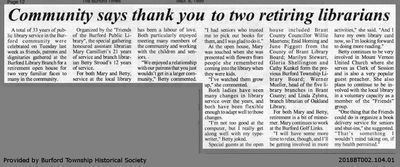 Community says thank you to two retiring librarian