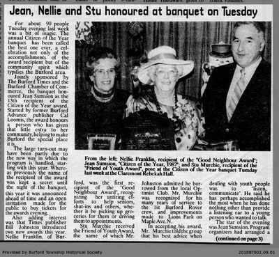 Jean, Nellie and Stu honoured at banquet on Tuesday