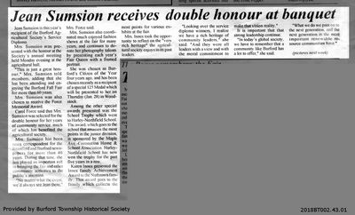 Jean Sumison receives double honour at banquet