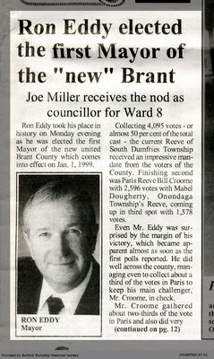 Ron Eddy elected the first Mayor of the &quot;new&quot; Brant