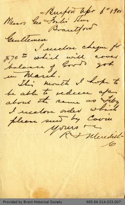 Letter to George Foster and Sons from Richard F. Meredith