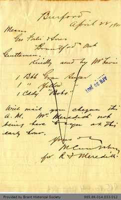 Letter to George Foster and Sons from Richard F. Meredith