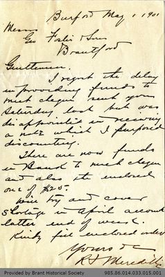 Letter to George Foster and Sons from Richard F. Meredith