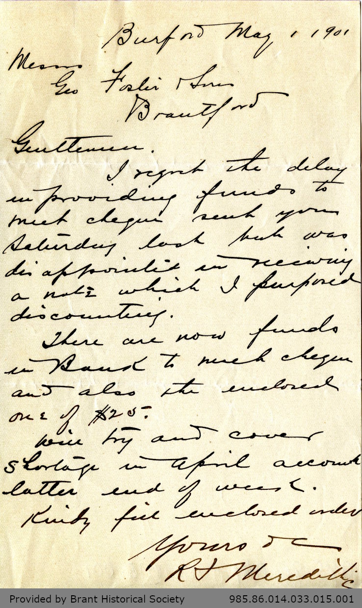 Letter to George Foster and Sons from Richard F. Meredith