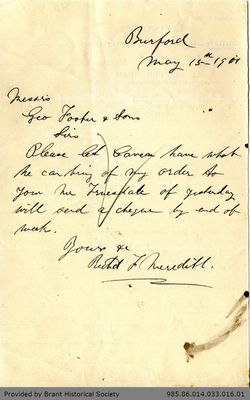 Letter to George Foster and Sons from Richard F. Meredith