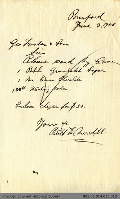 Letter to George Foster and Sons from Richard F. Meredith