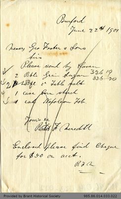 Letter to George Foster and Sons from Richard F. Meredith